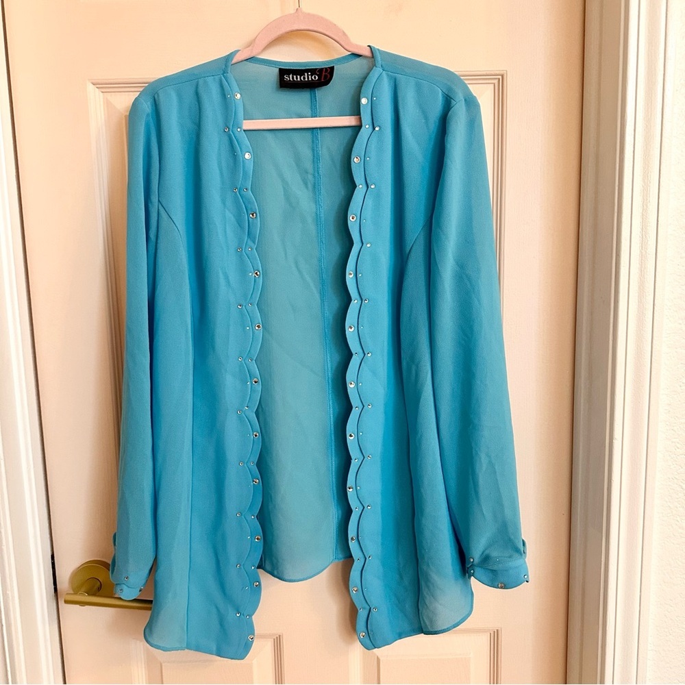 Blue rhinestone studio b cardigan top